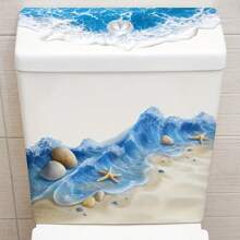 1pc Summer Beach Theme Bathroom Toilet Sticker - Starfish & Shell Pattern Toilet Decal, Self-Adhesive Toilet Seat & Tank Wall Decals