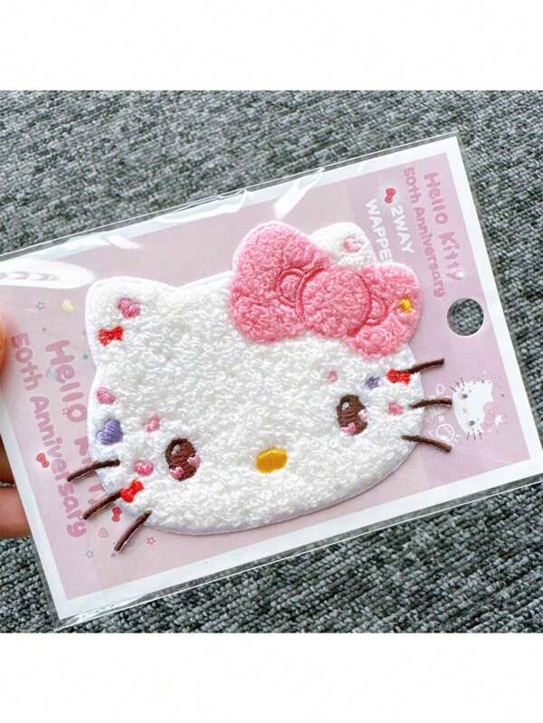 Sanrio 1 Stück bestickter Aufnäher mit Kitty, My Melody und süßen Cartoon DIY Handy-Aufkleber, Tasche & Brieftasche Deko