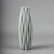 Jarrón alto de pie grande, de plástico de imitación de cerámica, blanco y negro, de estilo europeo, para arreglos florales secos y decoración del salón. Jarrón cilíndrico retro clásico, resistente, de varios colores, decoración de sobremesa para sala de estar, sin necesidad de baterías