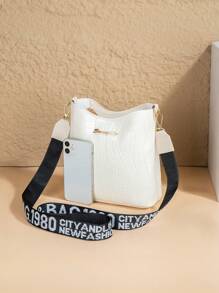 1 pieza Bolso de cubo de grano de cocodrilo, bolso de bandolera con correa ancha, mini bolso cruzado para mujer, bolso de mano para dama para uso diario, cita y viajes