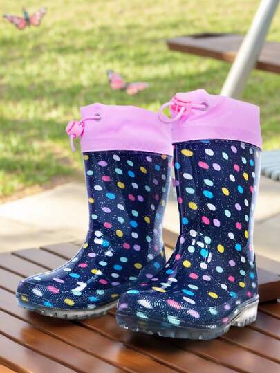 Comfortable Polka Dot Rain Boots, Suitable For Active Girls - Perfect For Puddle Jumping And Backyard Adventures