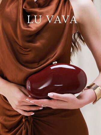 LU VAVA Spring-Summer Stone-Textured Glossy Candy-Toned Clutch Bag, Detachable Gold Chain Strap Prom & Date Night Purse, Burgundy/Black/Cream White Luxury Party Accessory