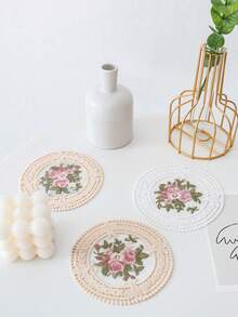 طقم أساتير دانتيل عتيق، نمط زهري أنيق - مقاوم للحرارة، أساتير دانتيل عتيقة، أطباق مطرزة لأوعية القهوة والأكواب، مفارش طاولة مقاومة للحرق مصنوعة من قماش أوروبي، مناسبة لطاولة الطعام وأطقم الشاي - مثالية لعيد الحب وعيد الشكر - متعدد الألوان - مشاهدة 3