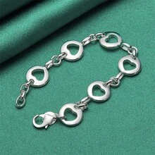Elegant 1pc 925 Sterling Silver 8 Inches Round Hollow Heart Bracelet For Women Fashion Luxury Gift Christmas Party Charm Jewelry
