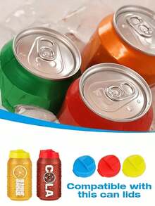 12/6 /3 件多色汽水罐盖 - 防漏可重复使用的塑料饮料保护器适合标准 2.4 英寸罐，易倾倒防溢塞，饮用无杂乱，汽水罐盖，有趣而充满活力的风格，多种颜色，彰显个性化 - 彩色 - 查看 6