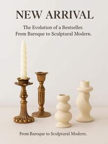 1个奶油色树脂锥形烛台，雕塑感十足的现代北欧风格烛台，适用于浪漫餐桌、家居装饰、婚礼中心摆件和创意礼品。 - 彩色 - 查看 9