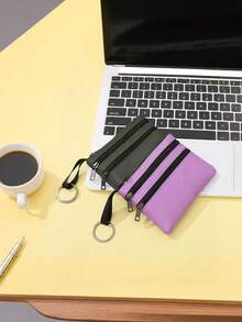 Polyester Women's Short Coin With Multiple Pockets And Zipper Coin Key Pouch Solid Color Daily Use For Women Wallet Purse Wallet Small Wallet Mini Canvas Wallet For Women, Three-Layer Zipper Pouch For Keys And Coins Bag Holiday Essentials Vacation Accessories Travel Holiday Essentials Beach Bag Travel Essentials Summer Holiday - Multicolor - View 4