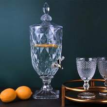 New 2L Beverage Dispenser Large Capacity Clear Glass Beer Pot With Faucet Embossed Design Cold Kettle - Multicolor - View 3