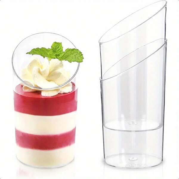 50/30/20/10 piezas Vasos de plástico transparente para pudin, gelatina, helado, postres, vasos de postre transparentes para fiestas, bodas, catering, helado, pudin, envases de alimentos, utensilios de cocina