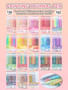 Languo 162 Color Neutral Pen Premium Set, Student Drawing Special Drawing Coloring Painting Gel-Pen 0.6mm Signature Pen, Color Markers To Make Notes High Capacity Handbook Pen Diy Stackable Color Drawing Ins Style Anime Cartoon Coloring Hand Drawing Pen