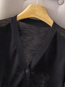 GIGOGOU 女士轻薄针织开衫防晒长袖休闲外套，春夏款，黑色 - 黑色 - 查看 4