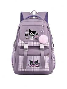 Sanrio Kuromi Anime Rucksack mit Lunch-Tasche, Nylon Laptop-Rucksack für Jungen und Mädchen, Mehrere Fächer, externer Geräteport, wasserdichtes Design, verstellbare Schultergurte, ideal für Schule, täglichen Gebrauch und Reisen, süßer Cartoon-Muster, thematische Lunch-Tasche, Reißverschluss-Verschluss, Schul-Rucksack