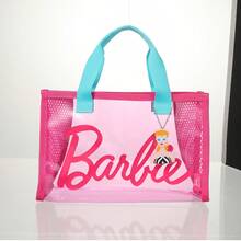 Miniso Barbie Sunshine Series PVC Lunch Bag Fashion All-Match Beach Bag Large Capacity Summer Transparent Jelly Bag Casual Mesh Waterproof Handbag Cosmetic Bag - Blue - View 3
