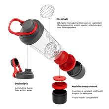 21oz Protein Shaker Bottle With Powder Storage Container-Shaker Cups For Protein Shakes-Pre Workout Bottle-Mixer Cup-Gym Sport Water Bottle -Made With Tritan With Wire Whisk Balls - Red - View 3