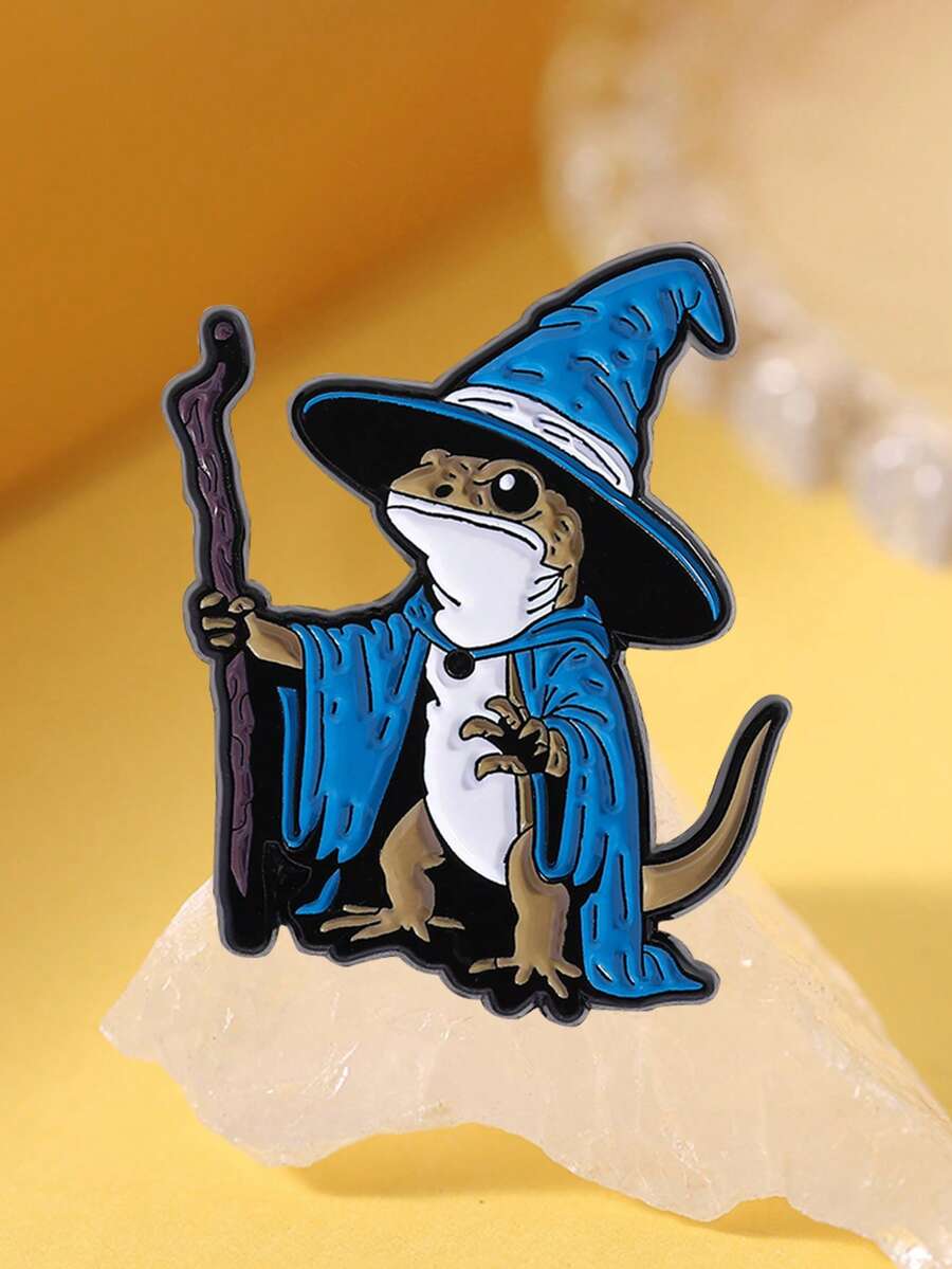 1pc Lizard Wizard Enamel Badge, Punk Gothic Blue Animal Metal Brooch, Decorative For Backpack, Clothes, Lapel, Unique Jewelry Gift - Multicolor - View 1