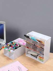 1 件斜插笔筒多隔层办公桌收纳盒，大容量化妆品收纳盒