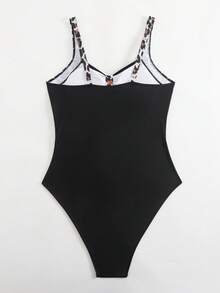 大码女士优雅豹纹拼接连体泳衣 - 弹力可机洗沙滩装，高弹面料豹纹泳衣，优雅休闲波西米亚性感针织面料，适合海滩、旅行、运动健身、春夏度假等场合。 - 黑色+豹紋 - 查看 9