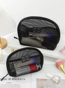1 PC Black Mesh Shell Bag Wash Bag High-End Make Up Bag,Fashionable And Casual Large Capacity Portable Zipper Makeup Bags,Travel And Vacation Essentials Cosmetic Bags For Sanitary Napkins,Pouch Pads,Wired Earphones,Earpods,Headphones,Charger,Lipsticks,Cosmetics,Perfume,Skin Care And Beauty Products,Home Decor,For Mom,Women,Nurses,Students,School Girls,Keys,Holiday Gifts
