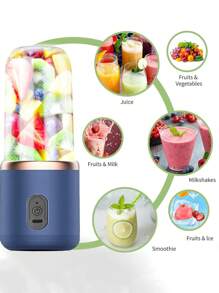 2 Pcs Portable Blender Mini 14oz For Juices & Smoothies With 6 Blades Puwerful Performances Fusion Blender, USB Rechargeable, Lid, Plastic Cups Included, Drop-Resistant And Wear-Resistant. Fit For Travel And Outdoor Activities