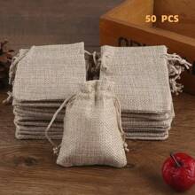 50pcs Mini Burlap Gift Bags With Drawstring - Multipurpose Favor Bags For Weddings, Parties, Holidays And DIY Crafts - Durable, Reusable And Soft-Lined