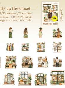 20pcs/Pack Vintage Waterproof Book-Themed PET Stickers, Decorative Reading Corner Stickers, Scrapbooking Sticker Pack, Diary Journal Stickers Back To School