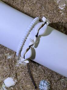 2pcs/Set Bohemian Beach Style Beaded Seashell & Starfish Handmade Bracelet Set For Women