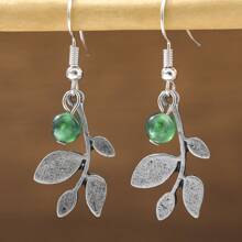 Stylish Minimalist Women Plant Pendant Earrings Set With Synthetic Gemstone, Daily & Festival Gift