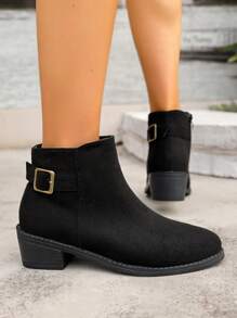 Neue Damen Ankle Boots für Herbst/Winter, modische vielseitige mittlere Absätze rutschfeste flache Reißverschluss sexy Schnallen Schuhe