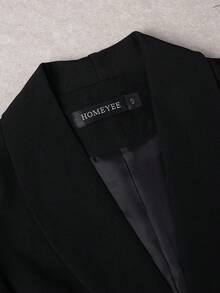 HOMEYEE 女式缺口领 3/4 袖前开式西装外套，休闲度假商务优雅办公室时尚外套，适合所有季节 - 黑色 - 查看 4