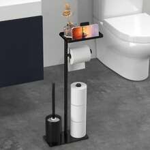 1 pezzo Portarotolo di carta igienica in ferro da appoggio con vassoio di stoccaggio e slot per telefono - montaggio autoadesivo, supporto antitippo per rotoli di carta igienica, accessori per il bagno, organizer per il bagno, di ritorno a scuola