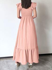 女士春季服装 女士夏季服装 度假连衣裙 红色时尚休闲度假纯色简约舒适露肩连衣裙系列设计优雅飞袖女式长裙