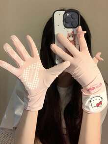 Sanrio 1 Pair  Characters (, , ) Ice Silk UV Protection Fingerless Gloves, Breathable, Touchscreen Compatible, Suitable For Driving, Cycling