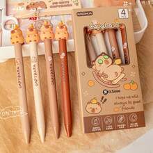 4 Stücke kreative Cartoon neutrale Stifte, süße Kapibarasan Panda Kugelschreiber, schnell trocknende Schüler Druckknopfstifte