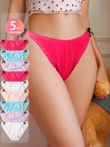 5PCS Random Glossy Satin Bow Trim Panties Set – Sexy Low-Rise Briefs In Candy Colors - Multicolor - View 7