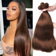 BINF #4 Straight Human Hair Extensions Colored Chocolate Brown Cheap Human Hair Bundle For Women 1 / 3 / 4 Bundles Double Weft 10-30" - màu 4 - Xem 4