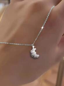 1pc S925 Sterling Silver Moon Pendant Necklace, Birthday, Anniversary Gift For Girl, Mom, Wife, Lady, Daughter, Suitable For Daily Wear, Party, Date - Croissant - View 3