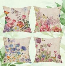 The Best-Selling Spring Butterfly And Flower Series Pillowcase 4-Piece Set, Polyester Short Plush Sofa Cover (Without Pillow Core)