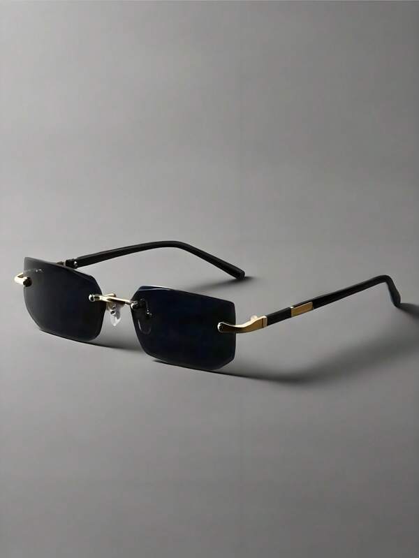 1pc Black Small Frame Fashionable Rimless Y2K Summer Beach Driving Fashion Glasses For Summer Beach Vacation,Outdoor,Travel