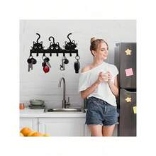The Charming Cat-Themed Keychain Black Metal Wall-Mounted Storage Box Is Easy To Install And Very Suitable For Home Entrance, Living Room And Bedroom Decoration. Entrance Storage Box | Decorative Key Holder | Fashionable Black Finish - 黑色 - 查看 3