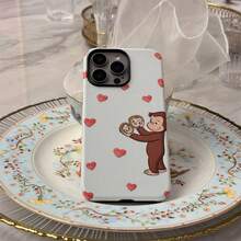 Funda para - Diseño lindo de mono de dibujos animados Curious George - Funda dura a prueba de golpes y protectora para 11 12 13 14 15 Pro Max - Rosa - Ver 1
