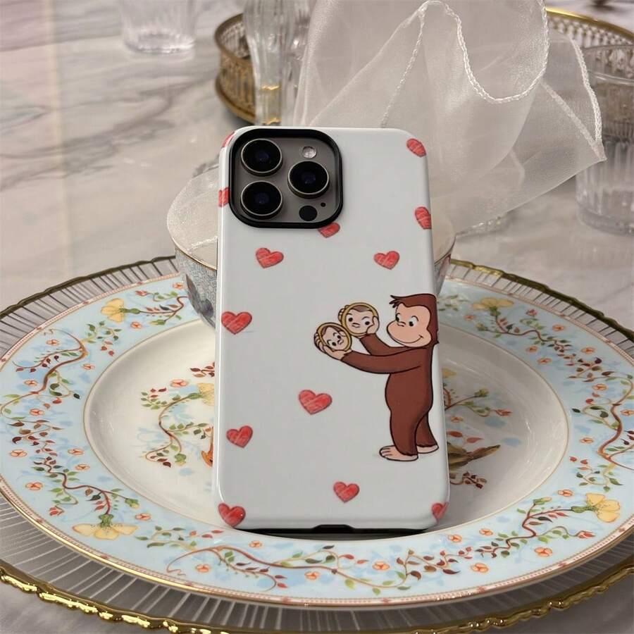Funda para - Diseño lindo de mono de dibujos animados Curious George - Funda dura a prueba de golpes y protectora para 11 12 13 14 15 Pro Max - Rosa - Ver 1