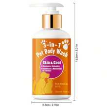 Shampooing pour animaux de compagnie 3-en-1 avec vitamine E - nettoie en profondeur et nourrit, élimine la saleté et l'huile, améliore la peau sèche et rugueuse de couleur beige clair, hydrate pour les chiens et les chats, utilisation quotidienne, formule nettoyante, ingrédients nourrissants