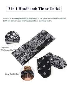 4件套Tobeffect女士波西米亚佩斯利印花发带套装 - 弹性蝴蝶结发带，防滑 - 宽蝴蝶结复古头巾，可爱发饰夏季沙滩发带度假吸汗带 - 彩色 - 查看 7