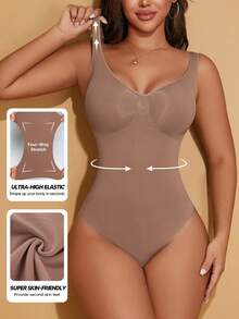 Dam enfärgad magkontroll midja bantningsbody, lämplig för lager-på-lager och shapewear sommar elegant - Beige - Visa 3
