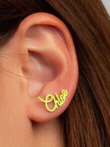 1 Pair Of Silver Custom Personalized Stainless Steel Name Earrings Y2K Hip Hop Style, Custom Lettering Design For Women - Perfect Birthday Gift