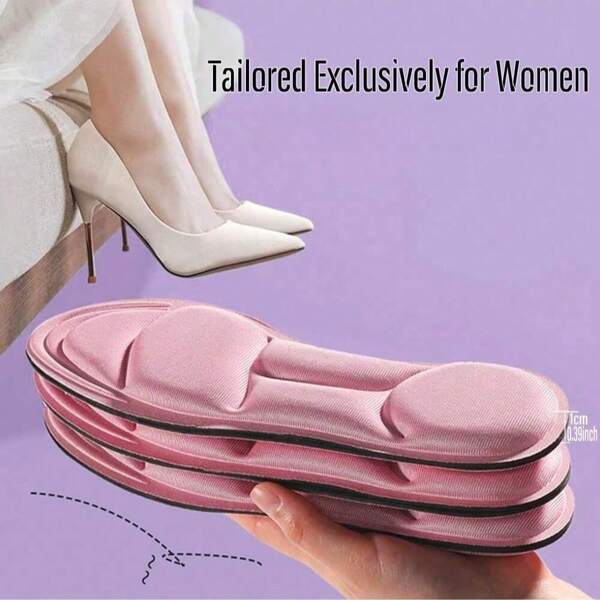 1 Pair Women's 5D Soft Memory Foam Insoles, Suitable For High Heels & Flat Shoes, Sweat-Absorbent & Breathable, Washable Replacement Insoles