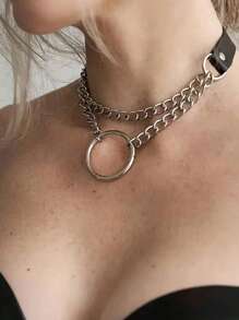 1 pieza Gargantilla con cadena metálica y círculo, accesorios de lencería con estilo gótico punk de moda Y2K, adecuado para todas las ocasiones.