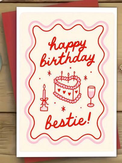 1pc Heartfelt Birthday Card For Bestie With Funny Love Poem, Pink & White Design - Ideal Spring Birthday Gift For The Best Friend, Bestie Birthday Card|Charming Aesthetic|Paper Card