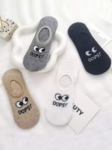 1 Pair/4 Pairs Men's Breathable Sweat-Absorbing Casual College Style Letter & Big-Eye Graphic Invisible Boat Socks, Suitable For Leisure & Outdoor
