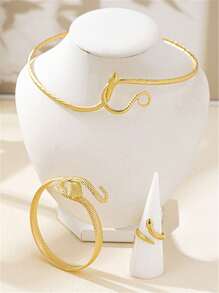 2pcs/3pcs Jewelry Sets, European & American Style Women's Adjustable Bangle & Ring Sets, Snake Design Personalized Bracelet & Hand Accessories
